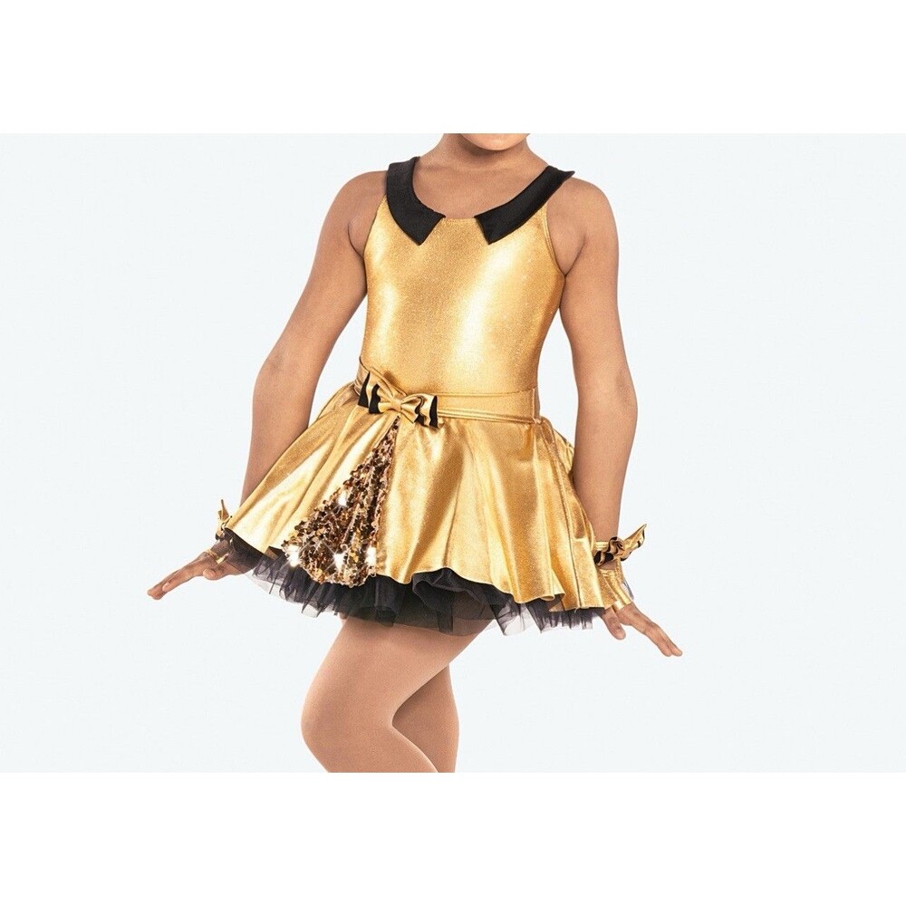 Revolution Dancewear Jazz Costume Black Gold Sequin LEOTARD ONLY Child’s Large